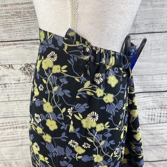 JM Collection Skirt size 10 Petite Black Purple Green Floral Midi A Line Modest - Picture 7 of 11